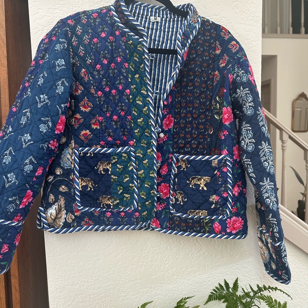 100% Cotton Handmade Pattern Quilted Jacket Reversible